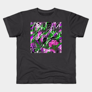 Green Purple Abstract Pattern With Orchid Kids T-Shirt